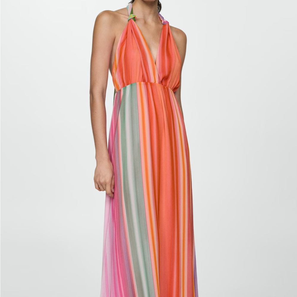 Multicolor Striped Halter Knot Dress